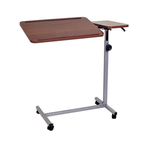 โต๊ะคร่อมเตียงหน้าไม้ แบบเอียงได้ ปรับระดับได้ Deluxe Overbed Table with Twin Top