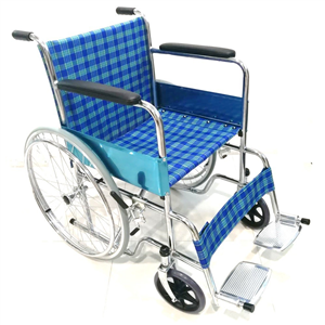 รถเข็นผู้ป่วย เหล็กชุบ พับได้ รุ่นมาตรฐาน ลายผ้าสก๊อต Wheelchair (มี2สีให้เลือก)