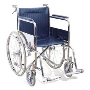 Wheelchair รถเข็นผู้ป่วย เหล็กชุบโครเมียม พับได้ รุ่นมาตรฐาน พร้อมเบรคมือ